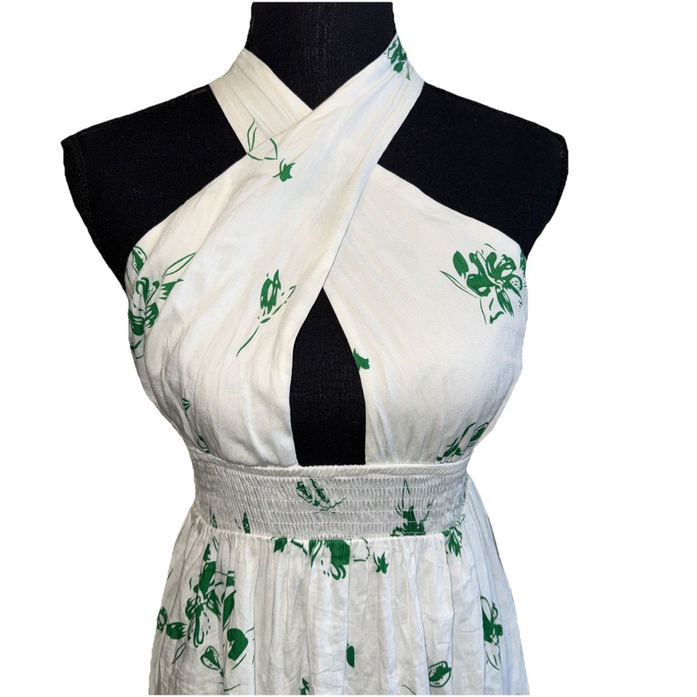 Reverse Dainty‎ Floral Crossover Midi Dress Sz Small Grern/White - Picture 3 of 13
